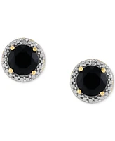 2-Pc. Set Onyx & Diamond Accent Halo Pendant Necklace & Matching Stud Earrings in 14k Gold-Plated Sterling Silver