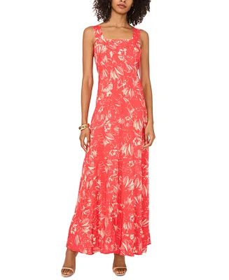 Vince Camuto Women's Printed Square-Neck Smocked-Back Sleeveless Maxi Dress