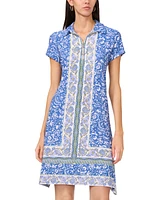 Msk Women's Border-Print Collared Zip-Front Dress