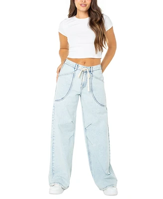 Celebrity Pink Juniors' Drawstring-Waist Wide-Leg Jeans