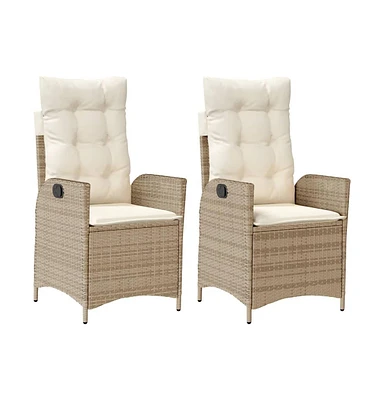 vidaXL Reclining Patio Chairs 2 pcs with Cushions Beige Poly Rattan