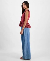 Lucky Brand Womens Sleeveless Ruched Side Tie Top Wide Leg Palazzo Jeans