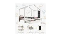 Slickblue Full House Bed with Blackboard and Drawers for Functional Bedroom Storage and Play