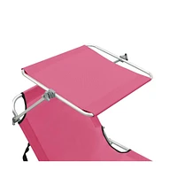 Folding Sun Lounger with Canopy Pink Aluminum