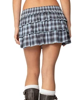 Edikted Womens Golda Plaid Ruffle Mini Skirt