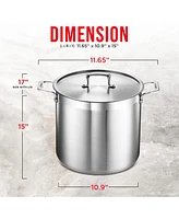 Bakken- Swiss Stockpot – 16 Quart – Brushed Stainless Steel – Heavy Duty Induction Pot with Lid and Riveted Handles – For