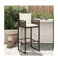 Patio Bar Stools with Cushions 2 pcs Brown Poly Rattan