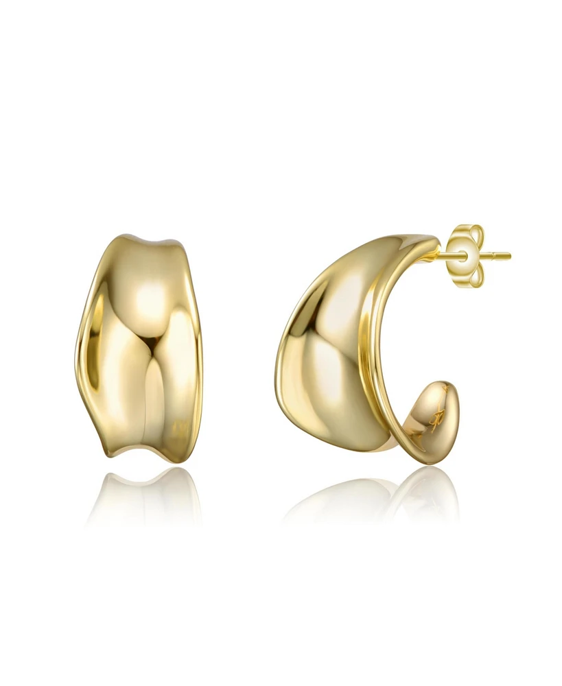 Serene Waves Mini Open Huggie Hoop Earrings White Gold Plated or 14K