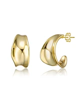 Serene Waves Mini Open Huggie Hoop Earrings White Gold Plated or 14K