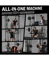 Er Kang Folding Squat Rack, Wall Mounted Power Rack with Cable Crossover Machine & Lat Pull Down, Power Cage with 5 Adjustable Function Modes, Garage