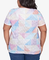 Alfred Dunner Plus Geometric Patchwork Crew Neck Top