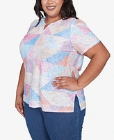 Alfred Dunner Plus Geometric Patchwork Crew Neck Top