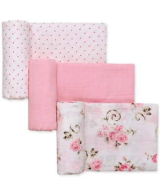 Little Me Baby Girls 3-Pc. Vintage Rose Muslin Blankets Set