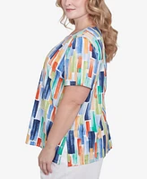 Alfred Dunner Plus Size Stained Glass Pleated Crew Neck Top