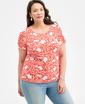 Style & Co Plus Printed Short-Sleeve Top, Exclusively at Macy's