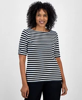 Style & Co Women's Printed Boat-Neck Elbow-Sleeve Top, Exclusively at Macy's