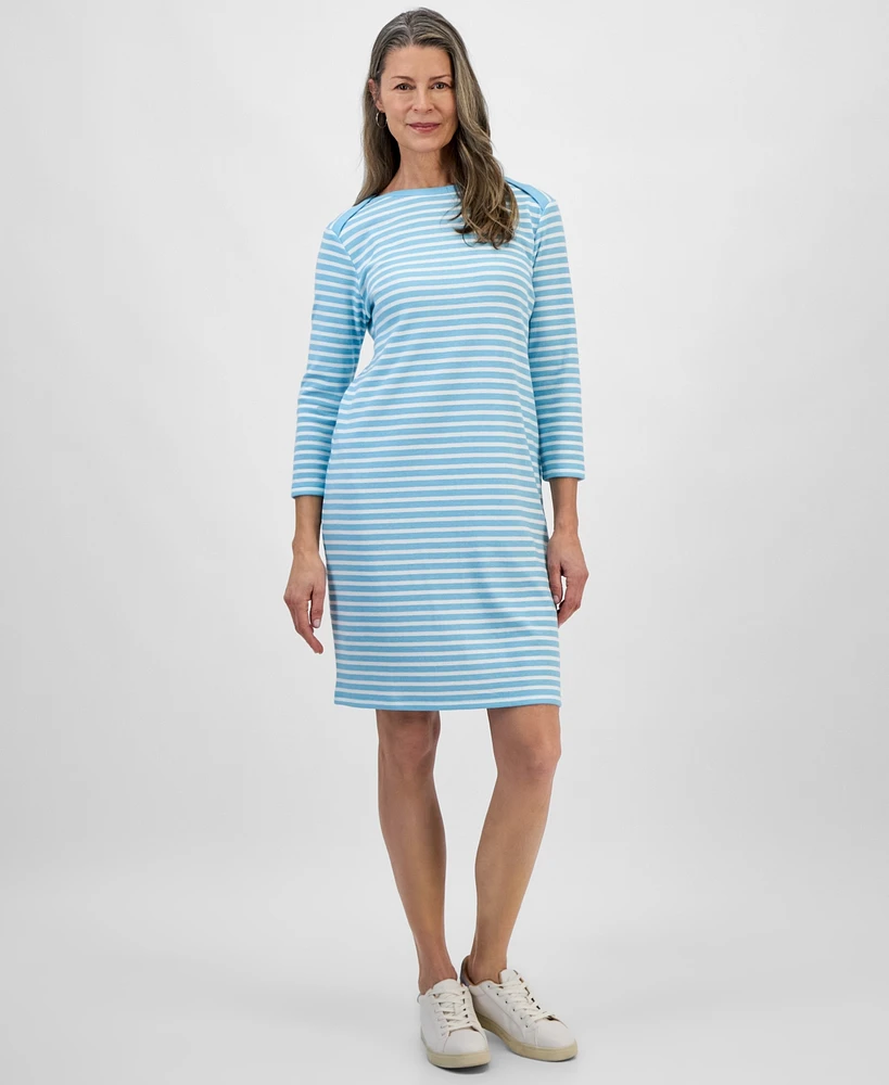 Style & Co Women's Striped 3/4-Sleeve Boat-Neck Dress, Exclusively at Macy's