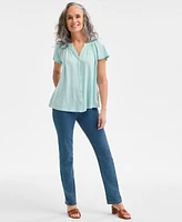 Style & Co Petite Button-Front Flutter-Sleeve Top, Exclusively at Macy's