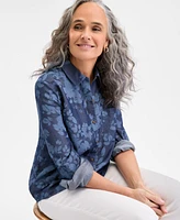 Style & Co Women's Printed Chambray Perfect Shirt, Exclusively at Macy's