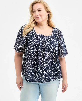 Style & Co Plus Printed Square-Neck Top, Exclusively at Macy's