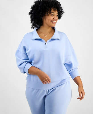 And Now This Trendy Plus Quarter-Zip Scuba Knit Pullover