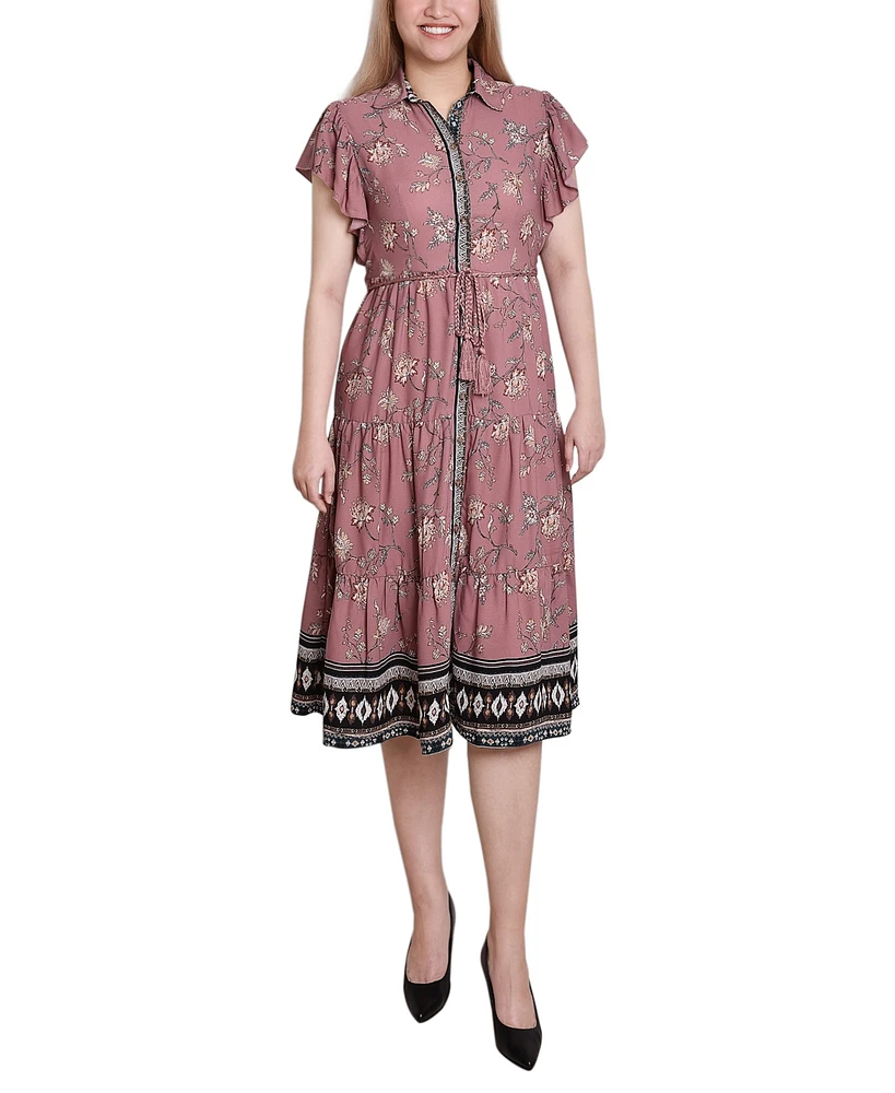 Ny Collection Women's Short Sleeve Tiered Border Print Dress