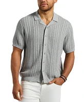 Men's Wasko Cable-Knit Short-Sleeve Button-Up Polo