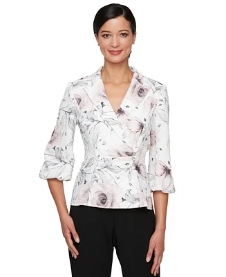 Alex Evenings Petite Jacquard Printed Faux-Wrap Top