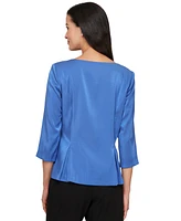 Alex Evenings Women's 3/4-Sleeve Shimmer Square-Neck Blouse