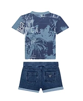 Guess Baby Boy 2-Piece All-Over Print Short Sleeve T-Shirt and Knit Denim