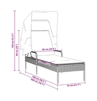 Sun Lounger with Canopy Black Poly Rattan