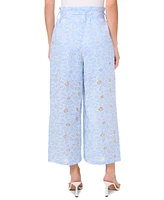 CeCe Women's Floral-Embroidered Tie-Waist Wide-Leg Pants