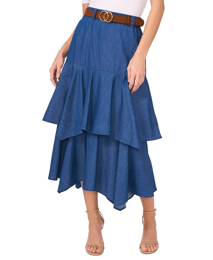 CeCe Women's Cotton Tiered Denim Midi Skirt