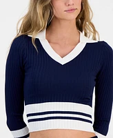 Guess Women's Sydney Contrast-Stripe Polo Sweater