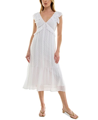 Trixxi Juniors' Clip-Dot Flutter-Sleeve Midi Dress