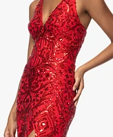 Blondie Nites Juniors' Sequin V-Neck Side-Slit Gown