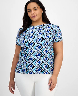 Ak Anne Klein Plus Printed Tulip-Sleeve Blouse