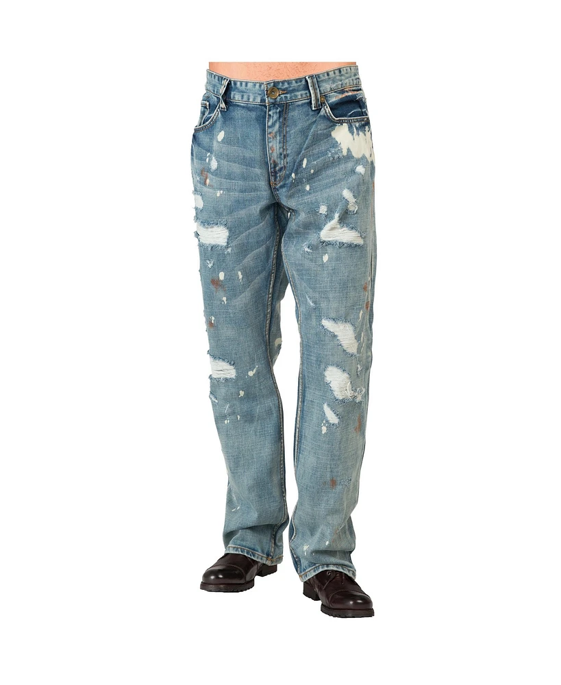 Men's Distressed Paint Splatter Slim Straight Premium Jeans