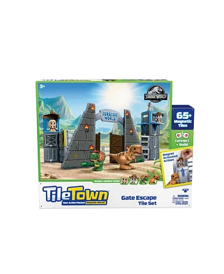 Tile Town Jurassic World Dino Escape Magnetic Tiles Playset, 69 Piece