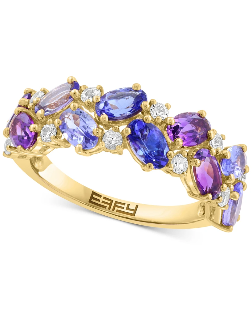 Effy Amethyst (7/8 ct. t.w.), Tanzanite (1-3/8 ct. t.w.), and White Sapphire (1/5 ct. t.w.) Cluster Ring in 14k Gold