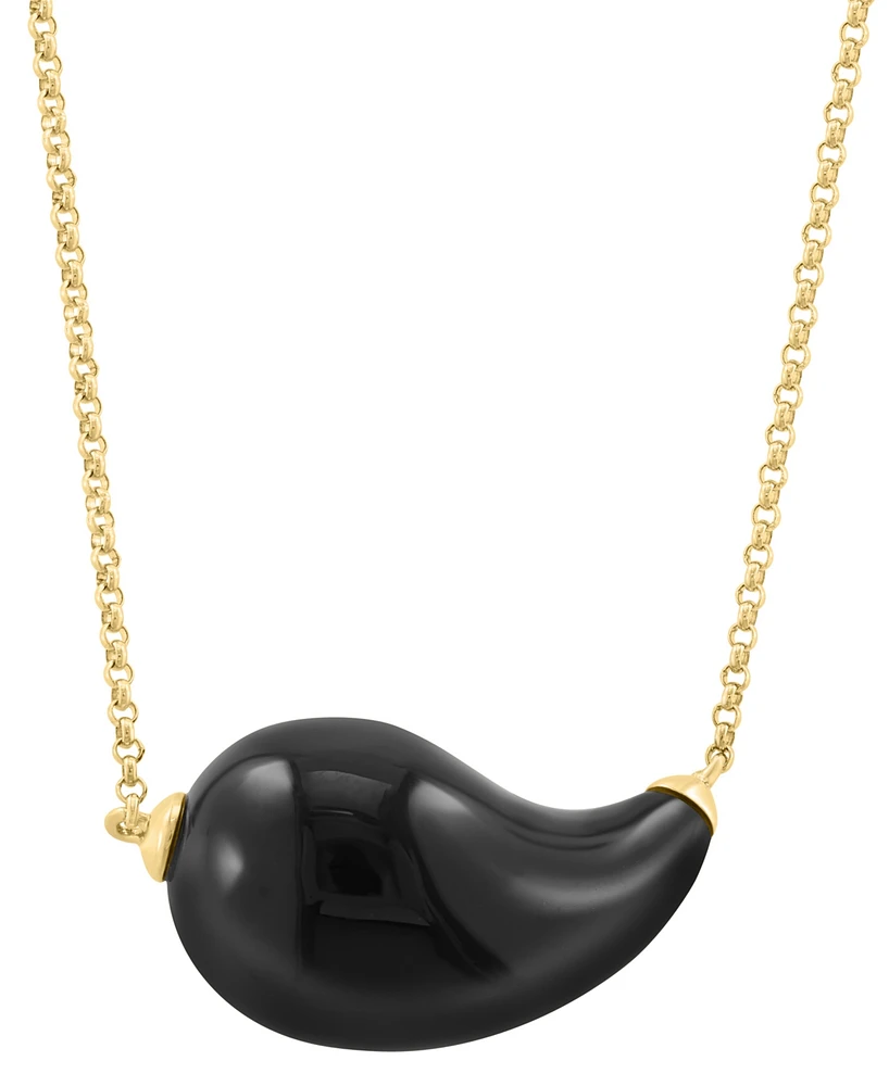 Effy Onyx Fancy Shape Swoop Choker Pendant Necklace in 14k Gold, 14" + 2" extender