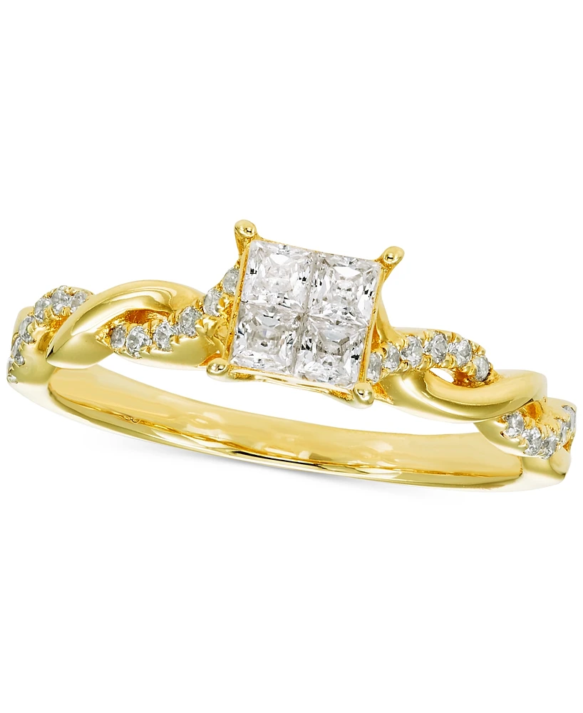 Diamond Princess Quad Cluster Twist Shank Engagement Ring (1/2 ct. t.w.) in 14k Gold