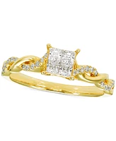 Diamond Princess Quad Cluster Twist Shank Engagement Ring (1/2 ct. t.w.) in 14k Gold