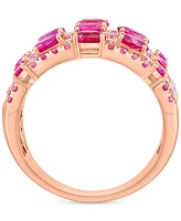 Effy Ruby (1-7/8 ct. t.w.), Pink Sapphire (1/2 ct. t.w.), & Diamond (1/6 ct. t.w.) Multirow Statement Ring in 14k Rose Gold