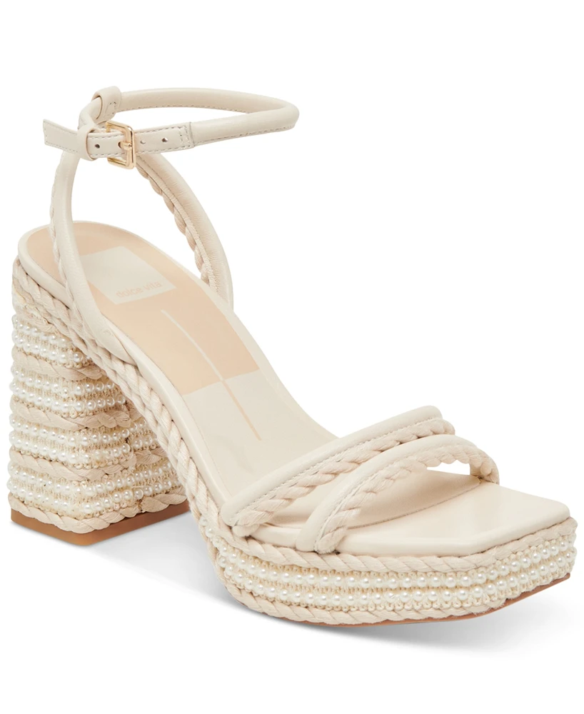 Dolce Vita Women's Agnes Pearl Beaded Platform Dress Sandals