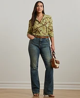 Lauren Ralph Plus Classic-Fit Belting-Print Crepe Shirt