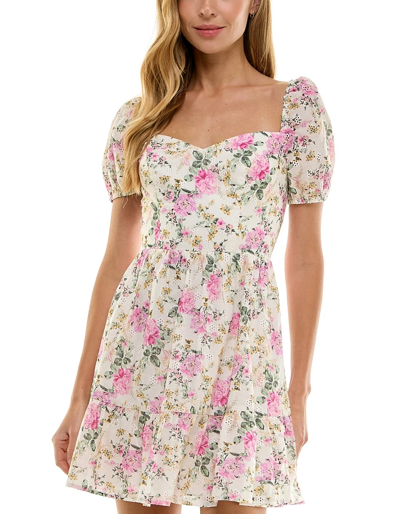 City Studios Juniors' Floral-Print Eyelet Dress