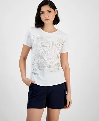 Guess Women's Cotton Bella Palm Short-Sleeve Easy Tee