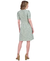 Jessica Howard Petite Tweed Puffed-Sleeve Fit & Flare Dress