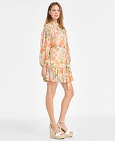 Taylor Women's Printed Button-Front Long-Sleeve Dress